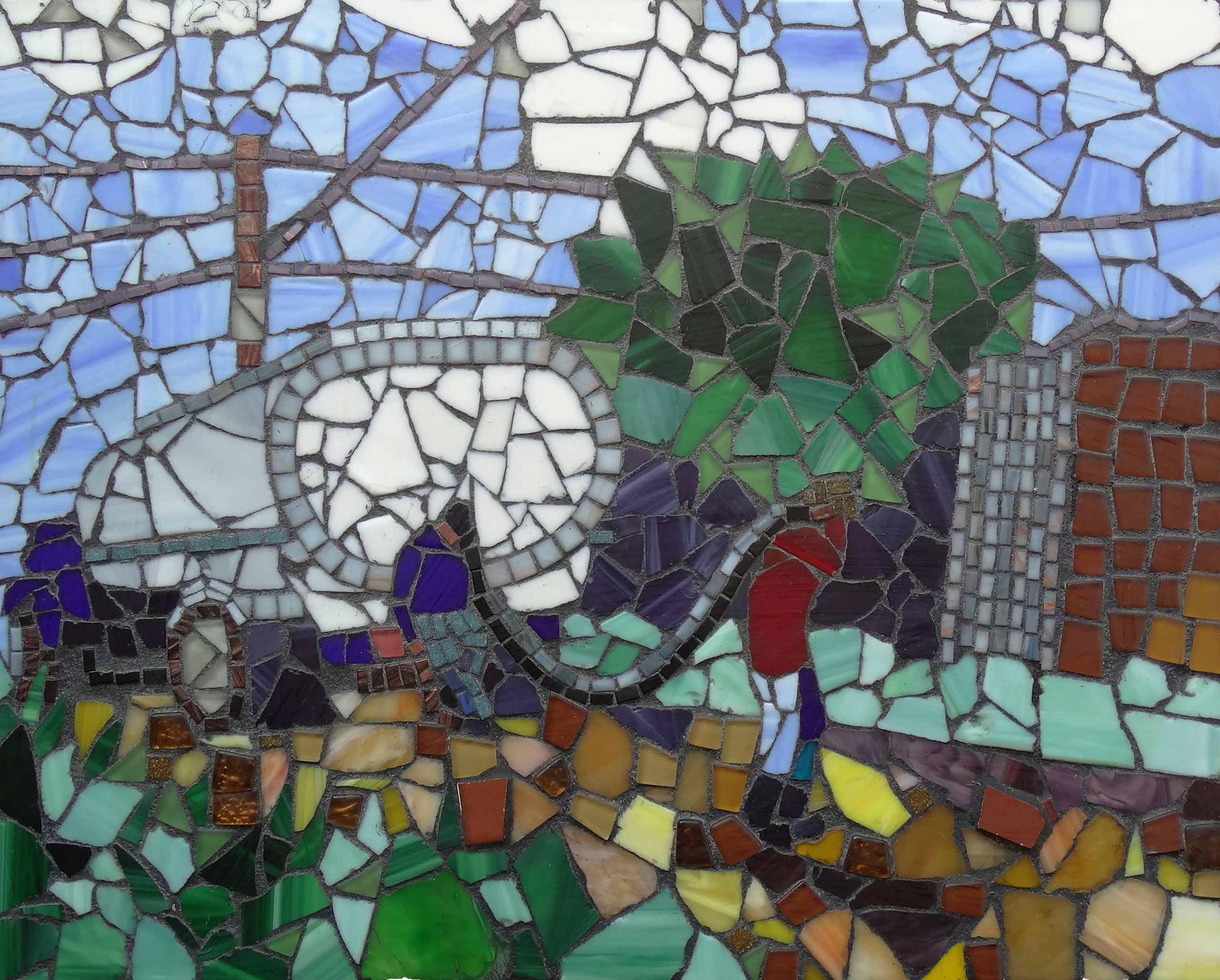 A piece of art showing the water trucks that supply Altos de la Florida with water